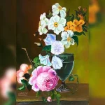 تابلو نقاشی رنگ روغن گلهای زیبا ابعاد 25x35